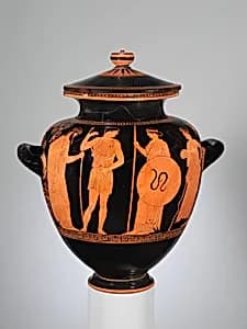 Terracotta stamnos (jar) with lid by Villa Giulia Painter