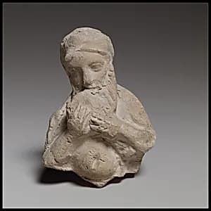 Terracotta statuette of Silenos (?) drinking by Unknown Artist