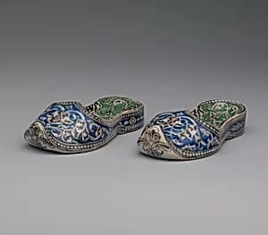 Pair of Qajar Ceramic Slippers by Unknown Artist