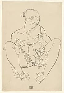 Seated Woman in Chemise by Egon Schiele