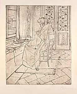 The Artist's Mother Crocheting by Umberto Boccioni