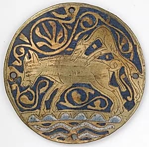 Medallion with Hunting Dog Attacking Boar Crossing Water by Unknown Artist