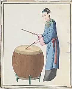 Watercolor of musician playing jingu by Unknown Artist