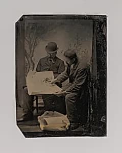 [Two Men Reviewing Plans] by Unknown