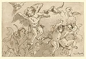 Cupid Blindfolded in the Clouds, with Five Attendant Putti by Giovanni Domenico Tiepolo