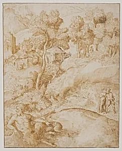 Landscape with a Satyr by Domenico Campagnola
