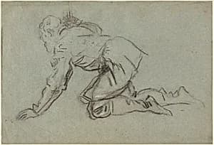 A Kneeling Man Holding a Staff [recto] by Jacopo Tintoretto