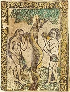 Adam and Eve by Workshop of Master of the Borders with the Four Fathers of the Church