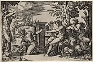 Apollo and Marsyas by Master of the Die after Raphael