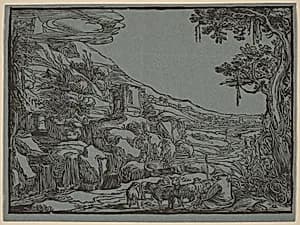 Arcadian Landscape by Dutch 17th Century, after Esaias van de Velde or Jan van de Velde II, formerly after Hendrick Goltzius