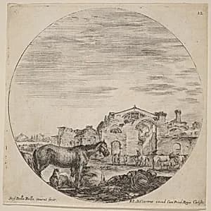 Baths of Diocletian and Shepherd Sleeping by Stefano Della Bella