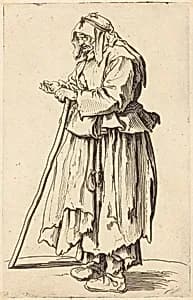 Beggar Woman Receiving Charity by Jacques Callot