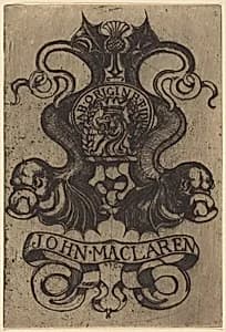 Bookplate of John Maclaren by David Young Cameron