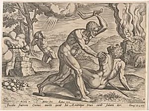 Cain Killing Abel by Jan Sadeler I, after Michael de Coxcij