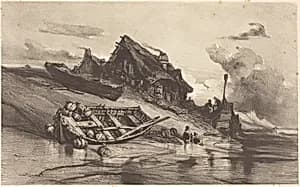 Chaumières de pêcheurs by Eugène Isabey