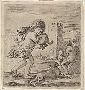 Child Carrying a Puppy by Stefano Della Bella