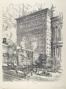 City Hall Square and Wanamaker Building by Joseph Pennell