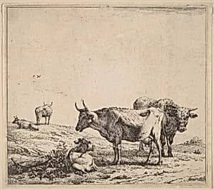 Cow, Bull and Calf by Karel Dujardin