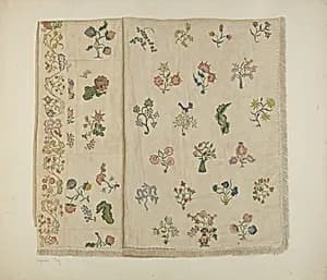 Crewel Embroidered Bedspread by Suzanne Roy