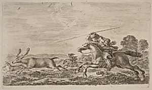 Deer Chased by Two Cavaliers by Stefano Della Bella