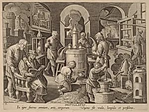 Distillatio (Distillation) by Workshop of Philip Galle after Jan van der Straet