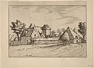 Farms in a Court by Johannes van Doetechum, the Elder and Lucas van Doetechum after Master of the Small Landscapes