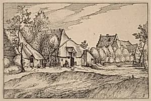 Farms in a Village by Claes Jansz Visscher after Johannes van Doetechum, the Elder after Lucas van Doetechum after Master of the Small Landscapes
