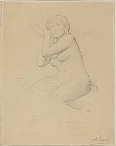 Female Nude Seated by Alphonse Legros
