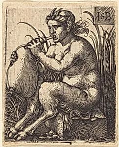 Female Satyr Playing a Bagpipe by Sebald Beham