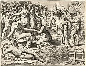 Flora and Her Nymphs by Giulio Bonasone, after Giulio Romano