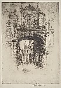 Grosse Horloge, Rouen by Joseph Pennell