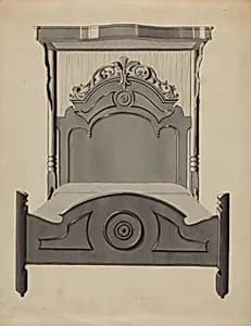Half-canopy Carved Bed by Dorothy Posten