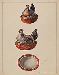 Hen on Basket by J. Howard Iams