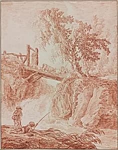 Herdsmen Crossing a Waterfall by Hubert Robert