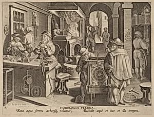 Horologia Ferrea (Iron Clocks) by Workshop of Philip Galle after Jan van der Straet