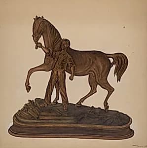 Horse and Man Woodcarving by Marie Lutrell
