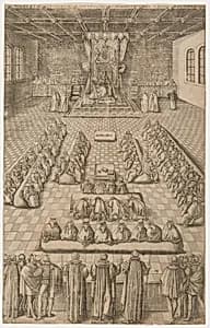 James I in Parliament by Renold Elstrack