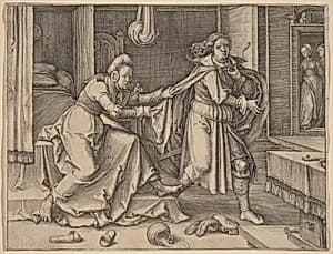 Joseph Escaping Potiphar's Wife by Lucas van Leyden