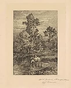 Landscape with Horses Drinking by Charles Volkmar