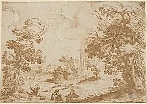 Landscape with Two Washerwomen by Agostino Carracci