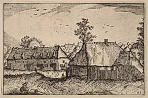Large Sheds by Claes Jansz Visscher after Johannes van Doetechum, the Elder after Lucas van Doetechum after Master of the Small Landscapes
