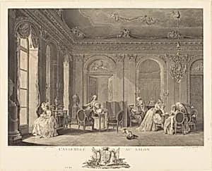 L'assemblee au salon by Francois-Nicolas-Barthelemy Dequevauviller after Nicolas Lavreince