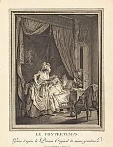 Le contretemps by Francois-Nicolas-Barthelemy Dequevauviller after Nicolas Lavreince