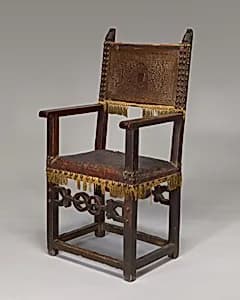 Leather-covered Walnut Armchair by Italian 16th Century
