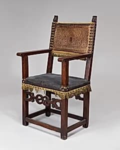 Leather-covered Walnut Armchair by Italian 16th Century
