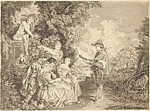 Lecon d'amour by Charles Dupuis after Antoine Watteau