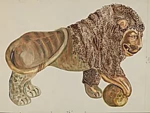 Lion and Ball Figurine