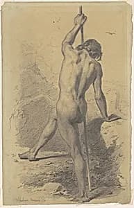 Male Nude with Staff by Walter Shirlaw
