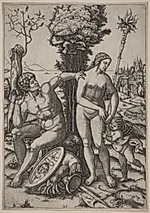 Mars, Venus, and Eros by Marcantonio Raimondi possibly after Andrea Mantegna