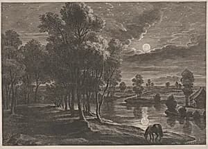 Moonlit River Landscape by Schelte Adams Bolswert, after Sir Peter Paul Rubens